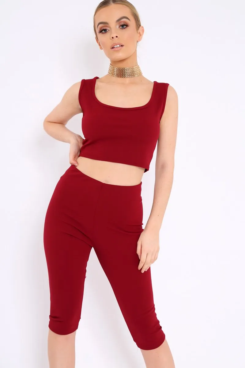 Wine Cropped Top and Leggings Co-Ords - Remini