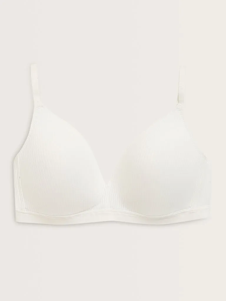 Wunderlove White Ribbed Textured Padded Bra