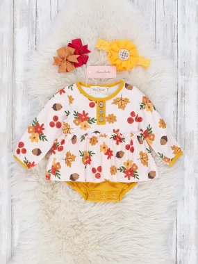 Yellow Daisy & Acorn Ruffle Romper