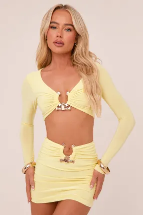 Yellow Metal Trim Cropped Top & Mini Skirt Co-ord Set - Callie