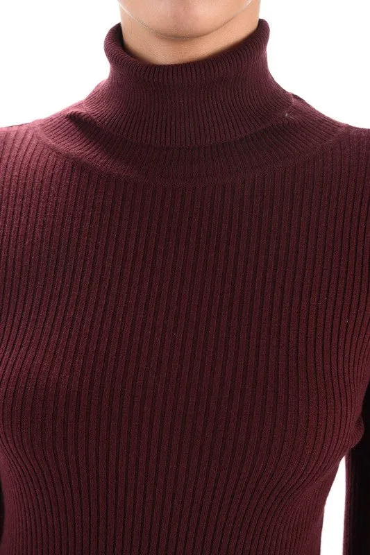 Yemak Women's Ribbed Turtleneck Long Sleeve Slim Fit Mini Dress MK8121